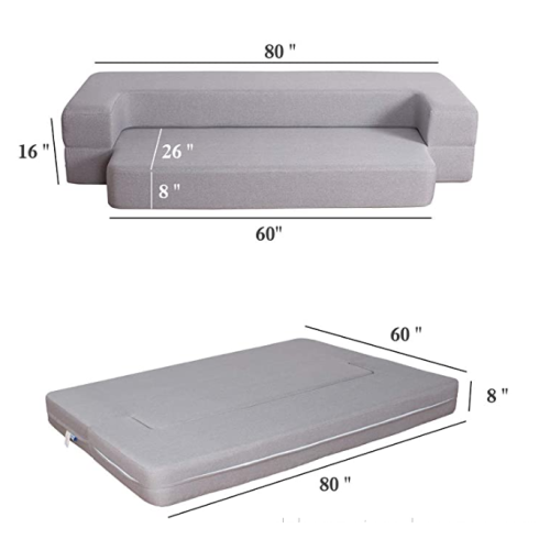 Folding Bed Couch Light Gray Queen